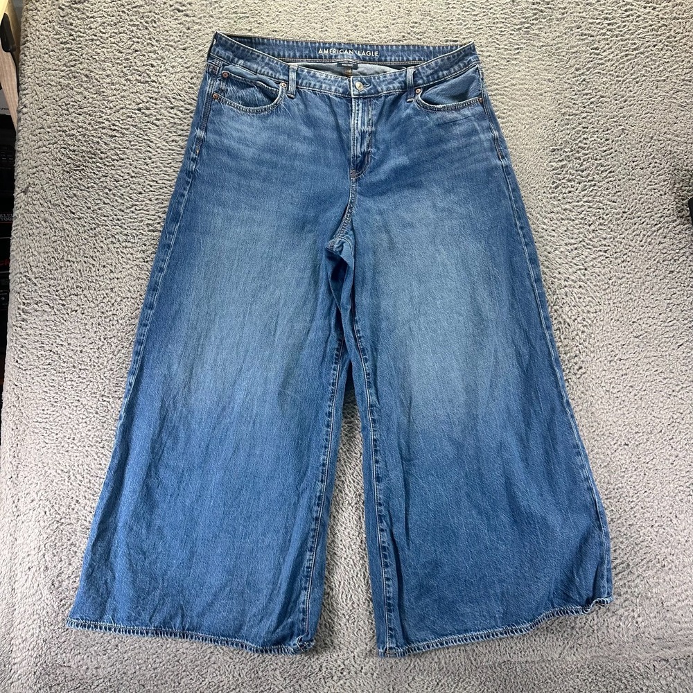 American Eagle Outfitters Jeans Women's 16 Blue Cotton Denim Wide-Leg A-Line